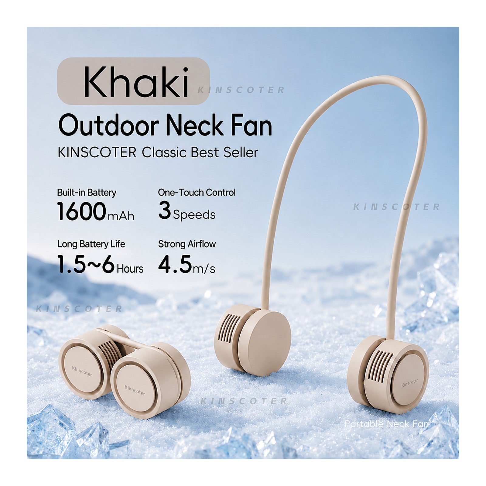 ChillGear Neck Fan — Bladeless & Ultra-Quiet in Khaki