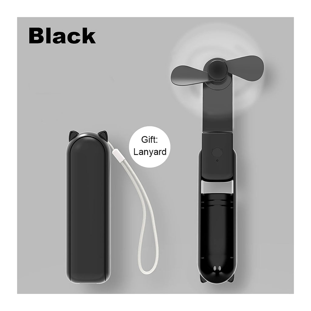 ChillGear Mini Handheld Fan — Folding USB-C Power Bank in Black