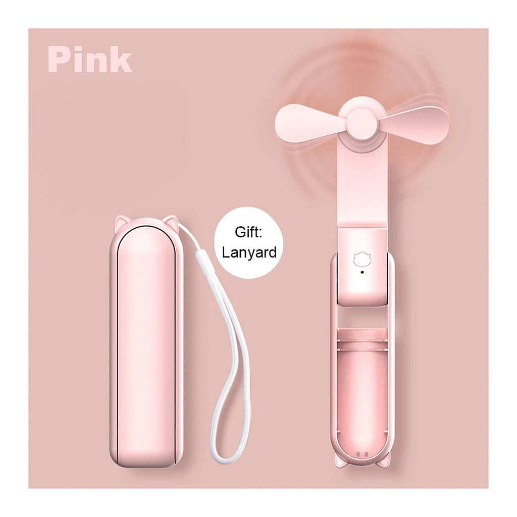 ChillGear Mini Handheld Fan — Folding USB-C Power Bank in Pink