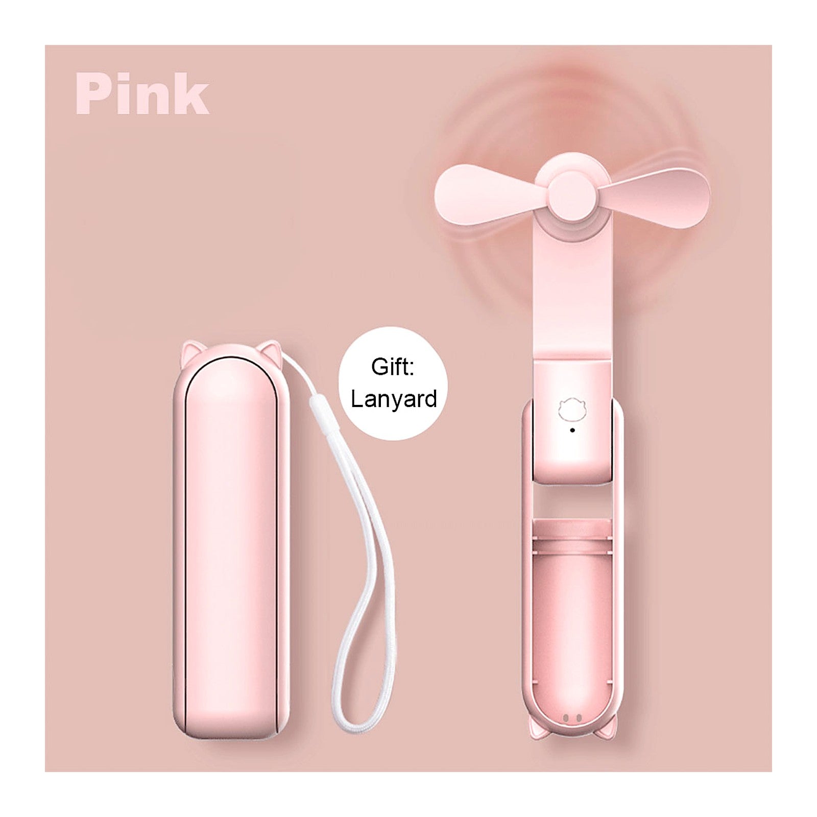ChillGear Mini Handheld Fan — Folding USB-C Power Bank in Pink
