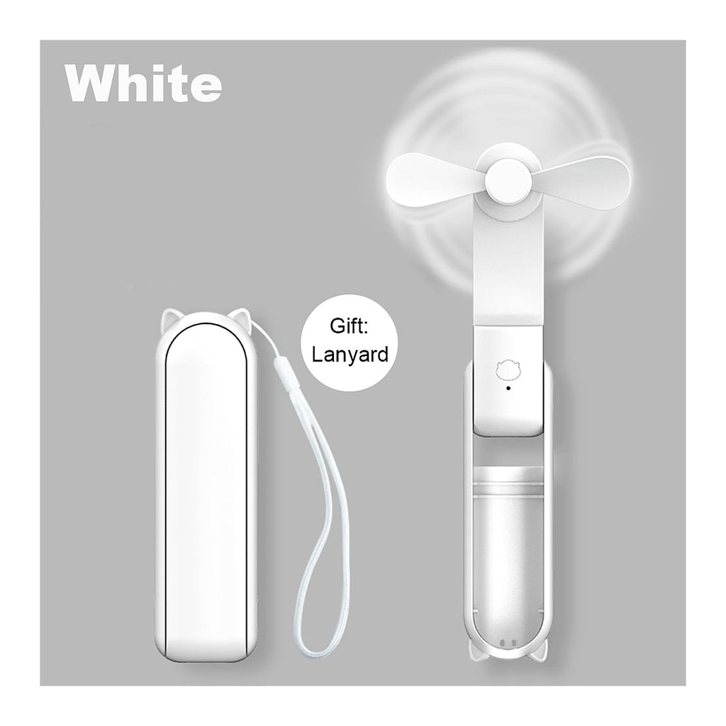 ChillGear Mini Handheld Fan — Folding USB-C Power Bank in White